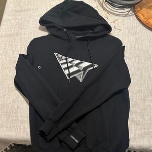 Black Graphic Hoodie with Flag Design